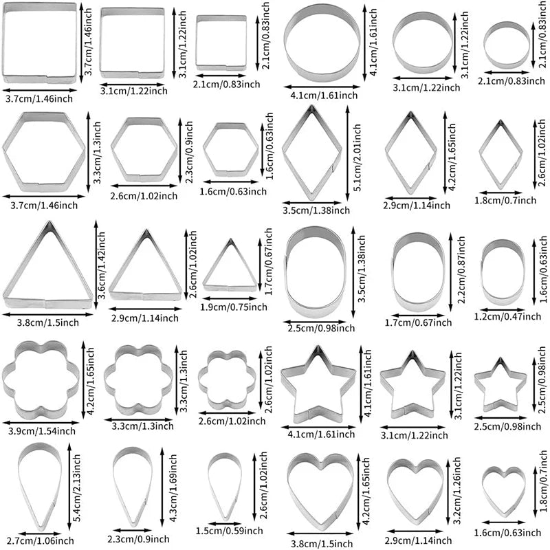 30-pack kakformar i rostfritt stål – hjärtan, stjärnor, blommor mm.
